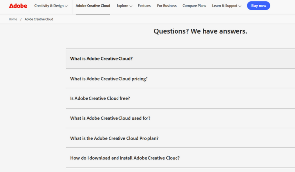 Adobe Creative Cloud | Best FAQ Templete